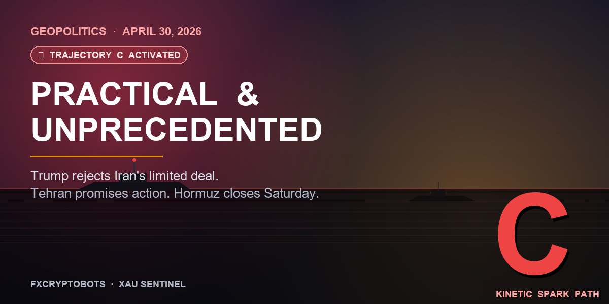 Strait of Hormuz at night with US Navy destroyer silhouette and IRGC fast-attack boat in foreground, red warning glow on the horizon